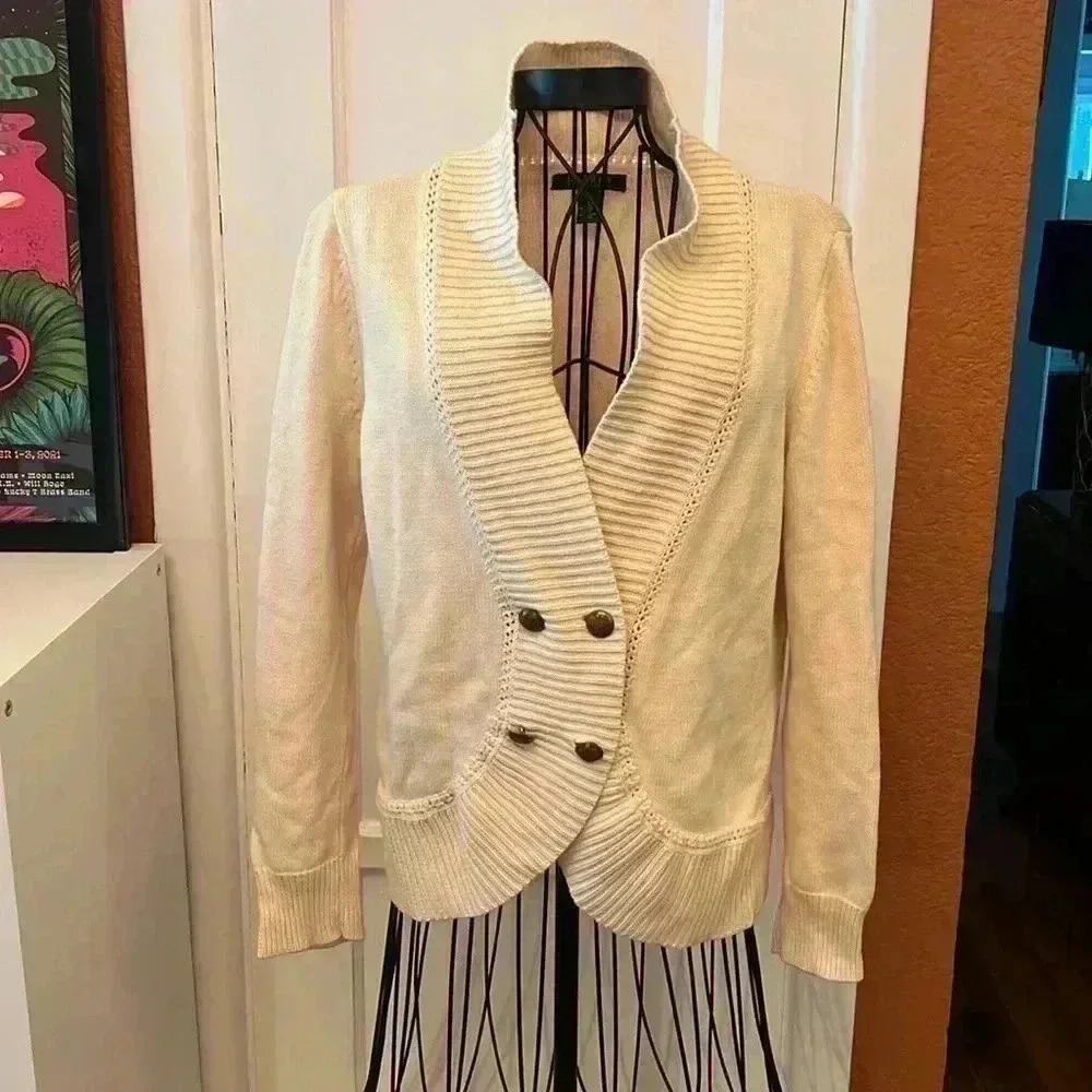 Lauren Ralph Lauren Gold Cardigan Sweater-SZ S